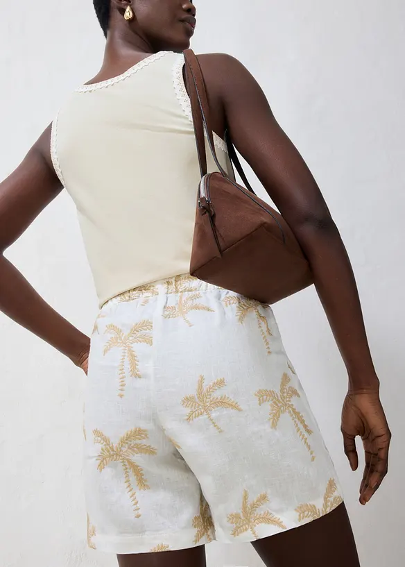 Linshorts med broderier, bonprix