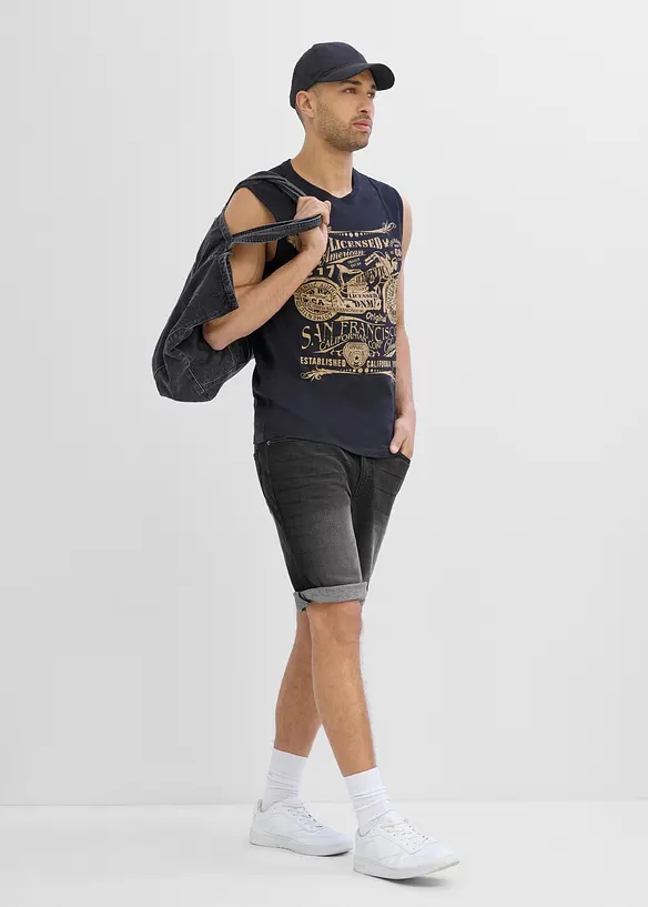 Bermudashorts i denim med stretch og forsterket skritt, Regular fit, bonprix