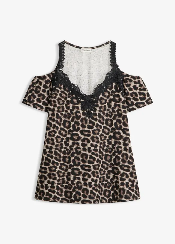 Cold shoulder-topp med blonder, bonprix