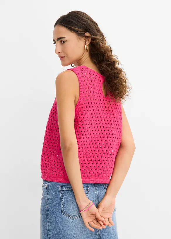 Topp i 100% bomull og heklet look, bonprix