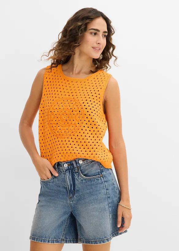 Topp i 100% bomull og heklet look, bonprix