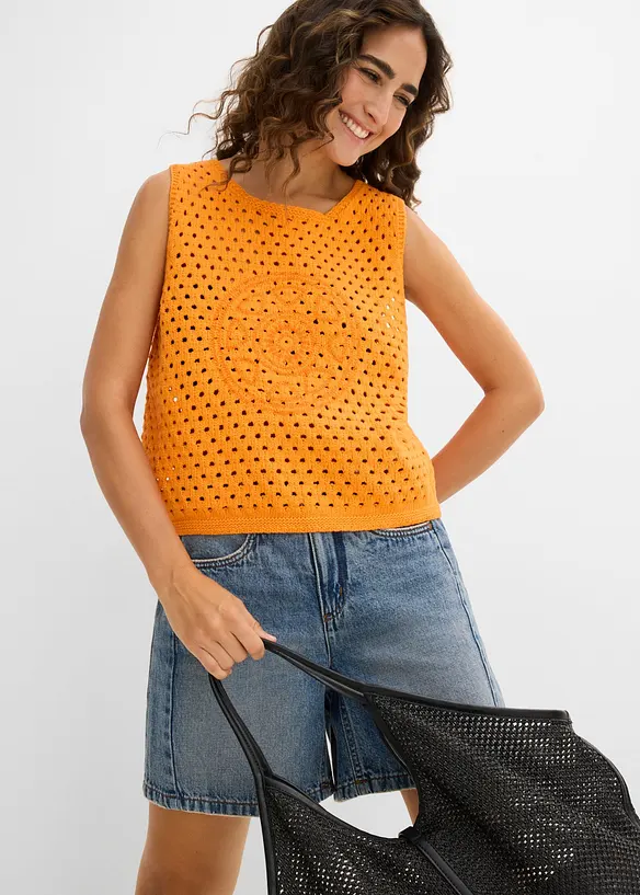 Topp i 100% bomull og heklet look, bonprix