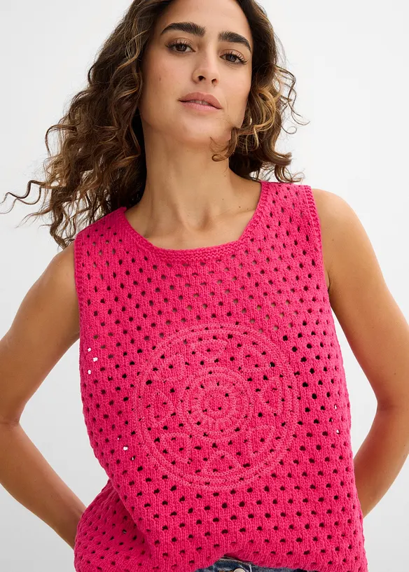 Topp i 100% bomull og heklet look, bonprix