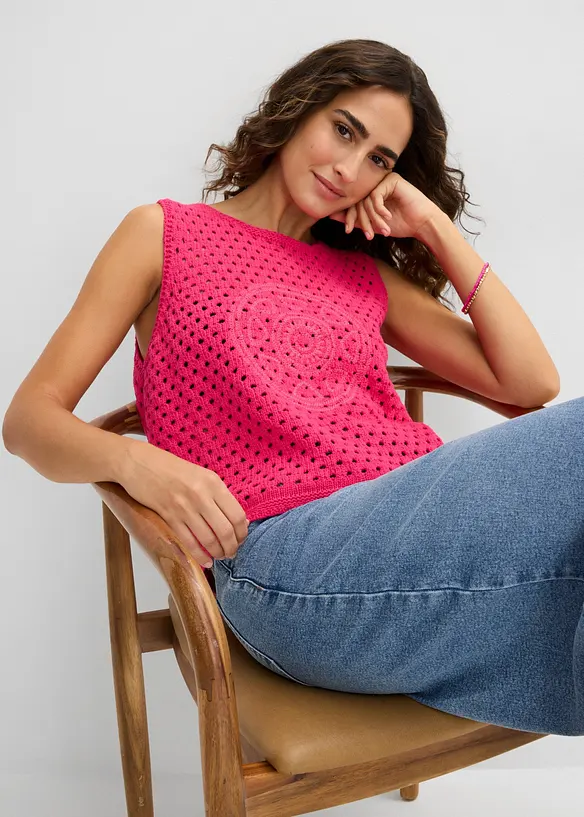 Topp i 100% bomull og heklet look, bonprix
