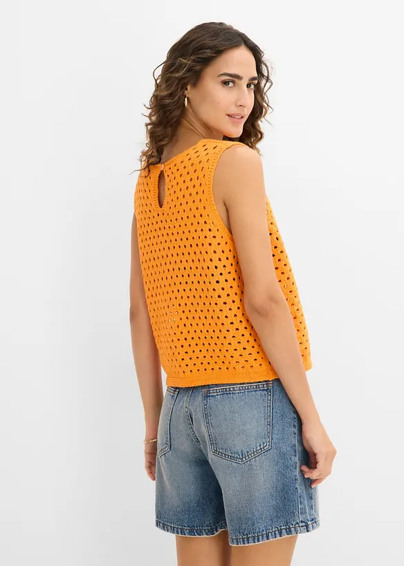 Topp i 100% bomull og heklet look, bonprix
