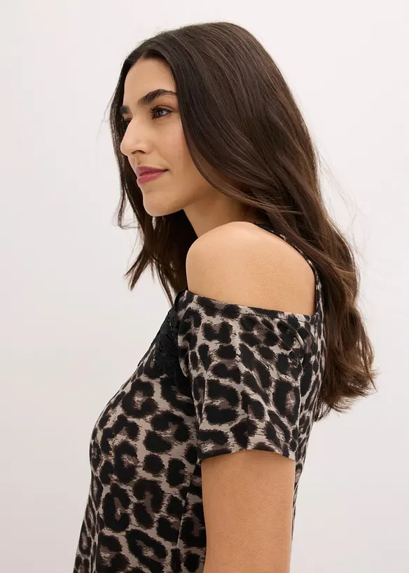 Cold shoulder-topp med blonder, bonprix