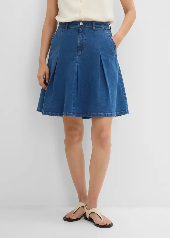 Jeansskj&oslash;rt Mid Waist, folder, bonprix