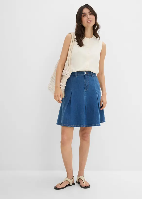 Jeansskj&oslash;rt Mid Waist, folder, bonprix