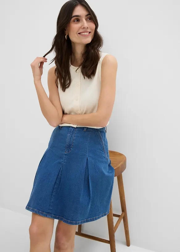 Jeansskj&oslash;rt Mid Waist, folder, bonprix