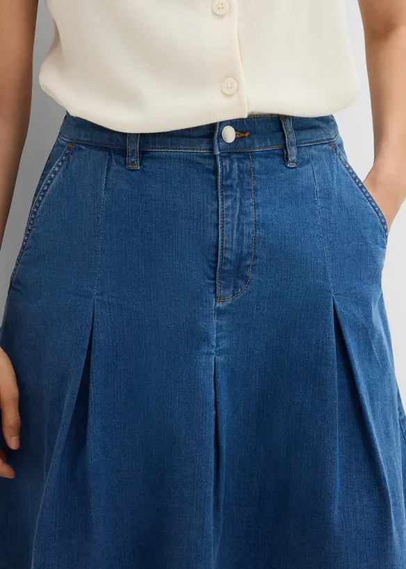 Jeansskj&oslash;rt Mid Waist, folder, bonprix