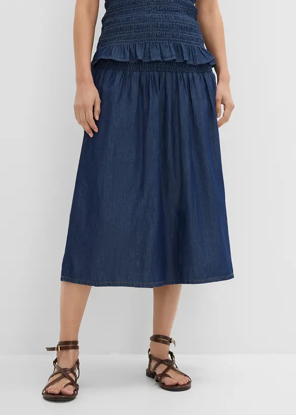 Jeansskj&oslash;rt Midi, strikklinning, bonprix