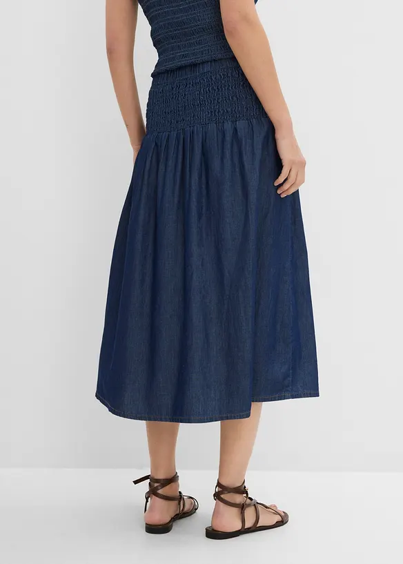 Jeansskj&oslash;rt Midi, strikklinning, bonprix