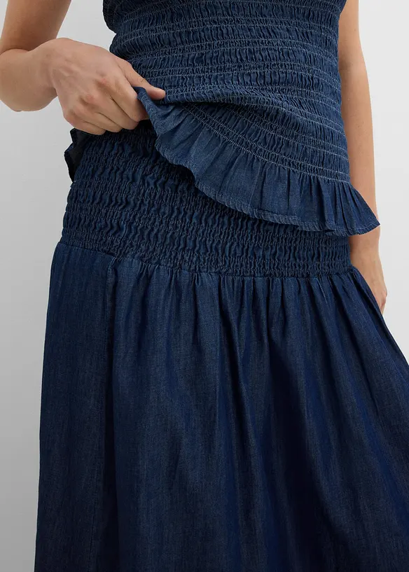 Jeansskj&oslash;rt Midi, strikklinning, bonprix