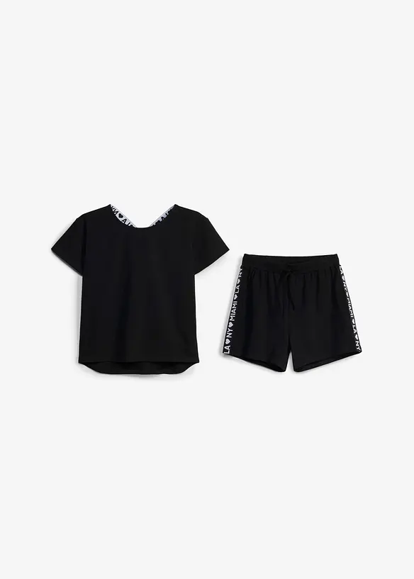 Topp og shorts av elastisk, &oslash;kologisk bomullsmiks (2 deler), bonprix