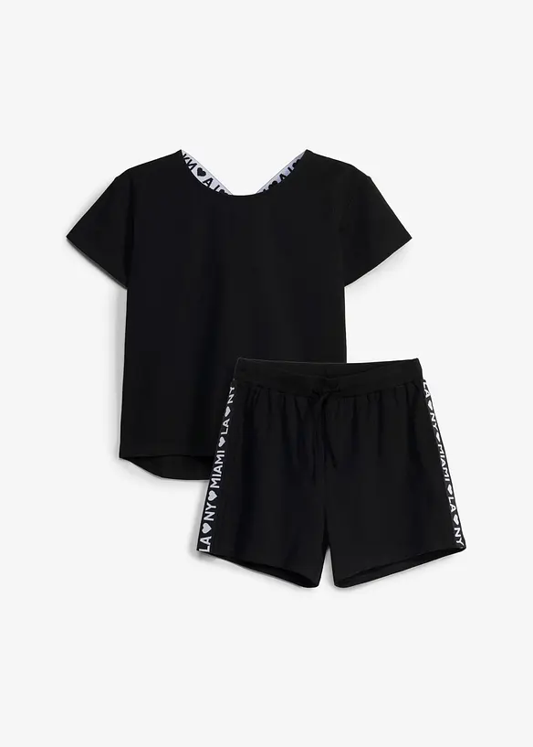 Topp og shorts av elastisk, &oslash;kologisk bomullsmiks (2 deler), bonprix