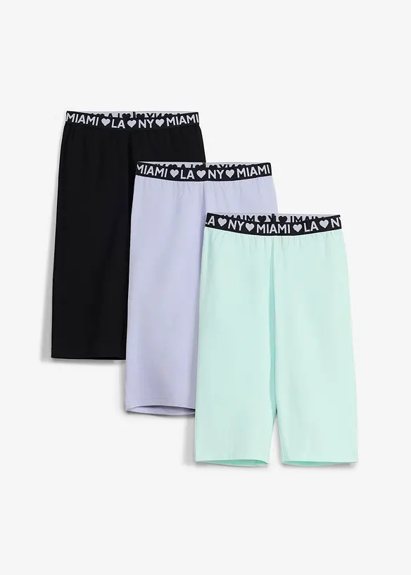 Sykkelbukse av elastisk, &oslash;kologisk bomullsmiks (3-pack), bonprix