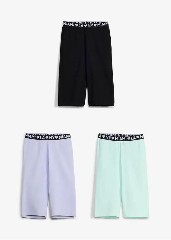 Sykkelbukse av elastisk, &oslash;kologisk bomullsmiks (3-pack), bonprix