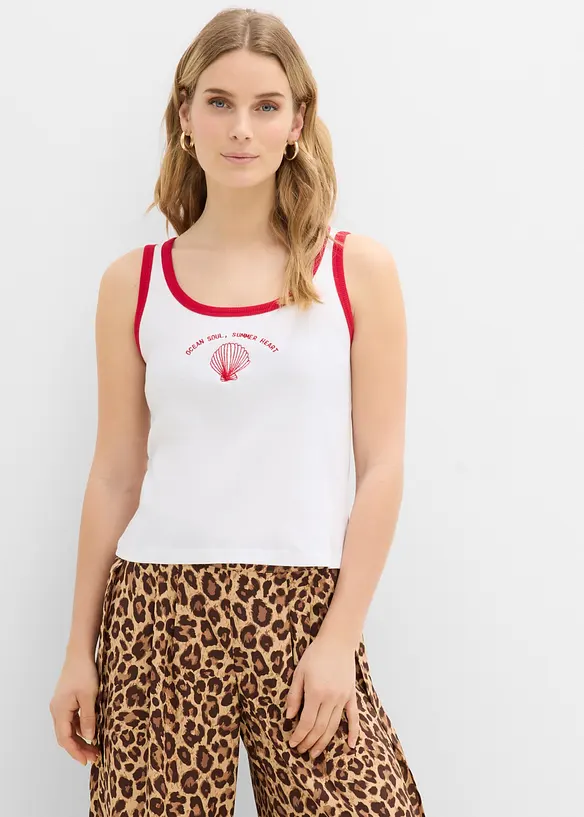 Ribbet topp i 100% &oslash;kologisk bomull, bonprix