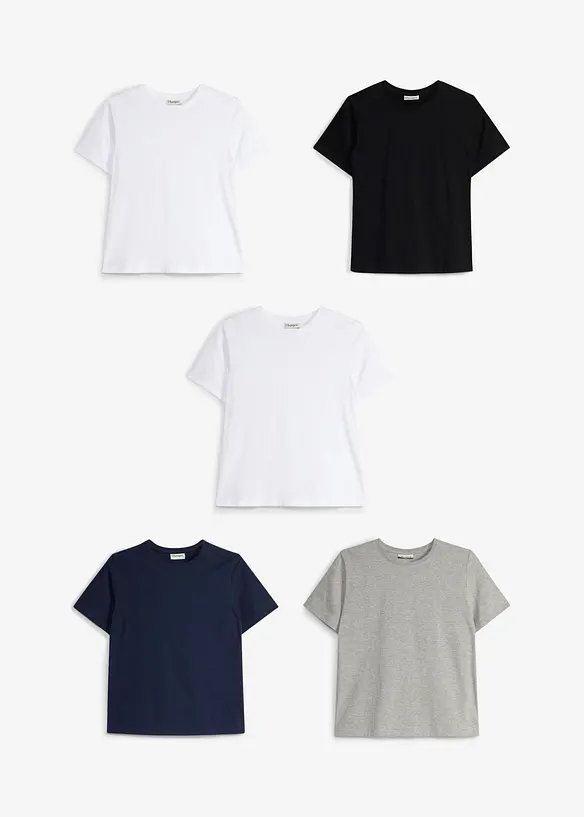 T-skjorte i &oslash;kologisk bomull (5-pack), bonprix