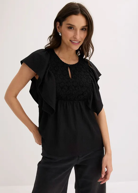 Trikotbluse i strukturert krepp, bonprix