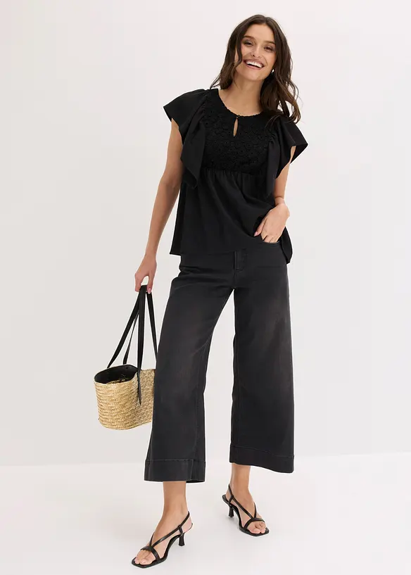 Trikotbluse i strukturert krepp, bonprix