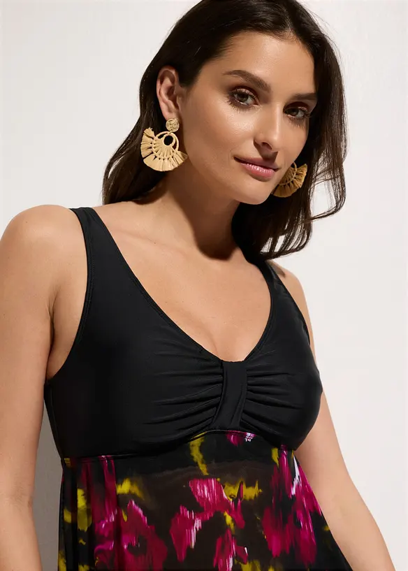 Lang tankini med m&oslash;nstret mesh, bonprix