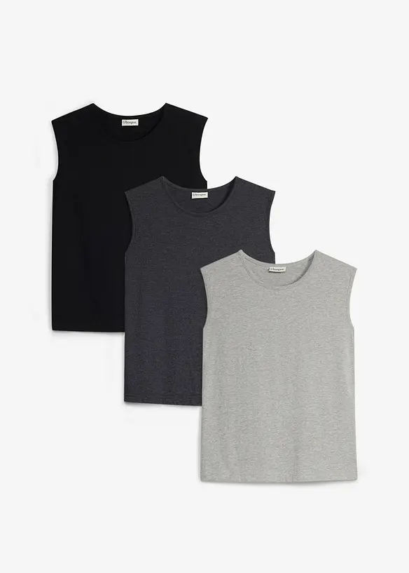 Singlet med &oslash;kologisk bomull (3-pack), bonprix