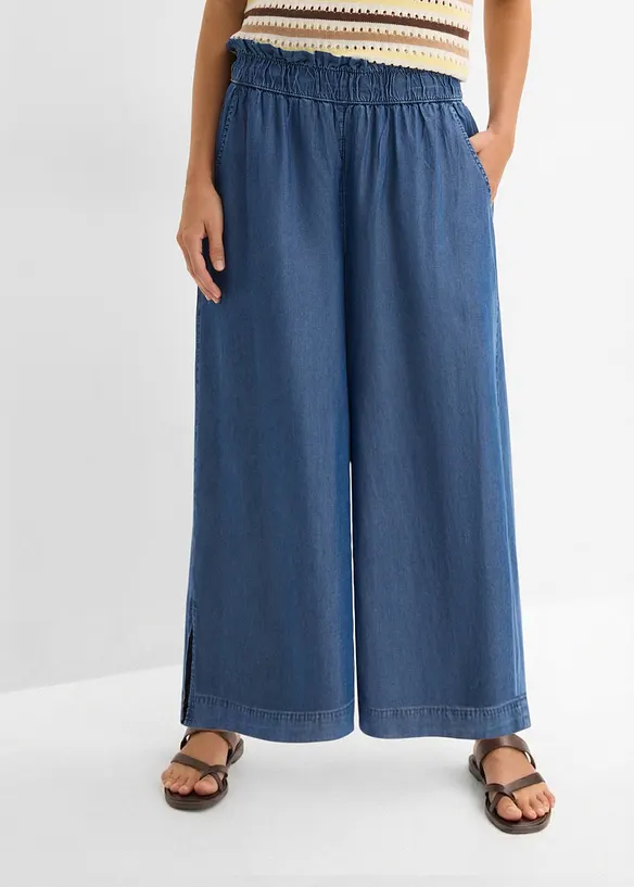 7/8-lang jeans i lett materiale med vide ben og splitt i siden, bonprix