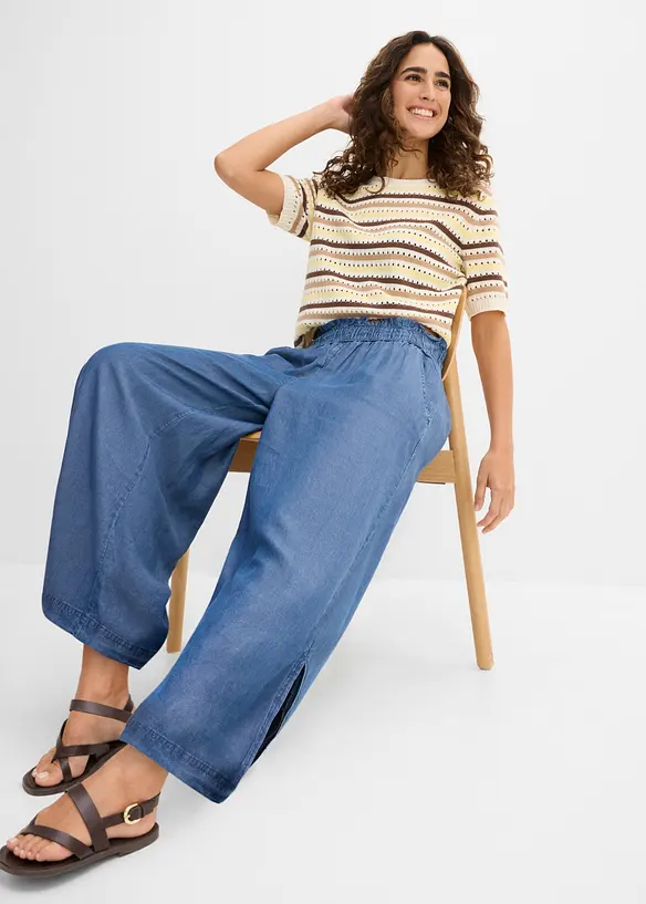 7/8-lang jeans i lett materiale med vide ben og splitt i siden, bonprix
