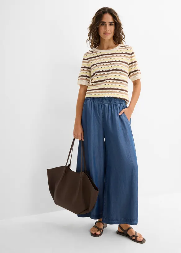 7/8-lang jeans i lett materiale med vide ben og splitt i siden, bonprix