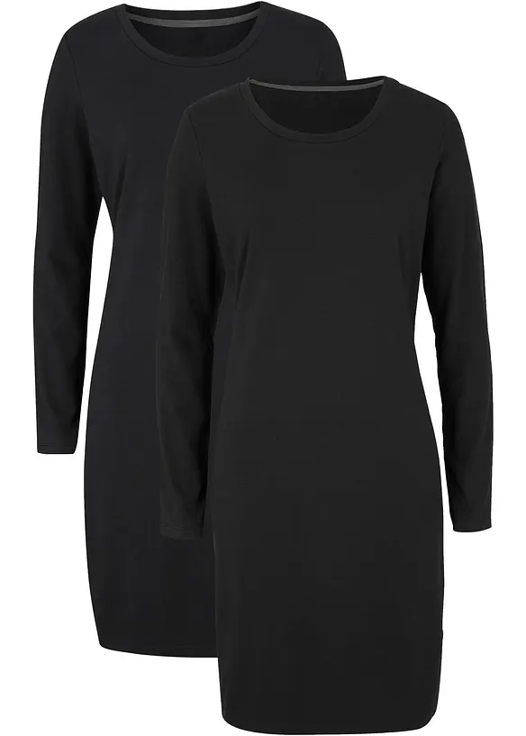 Figurn&aelig;r jerseykjole i bomull med stretch (2-pack), bonprix