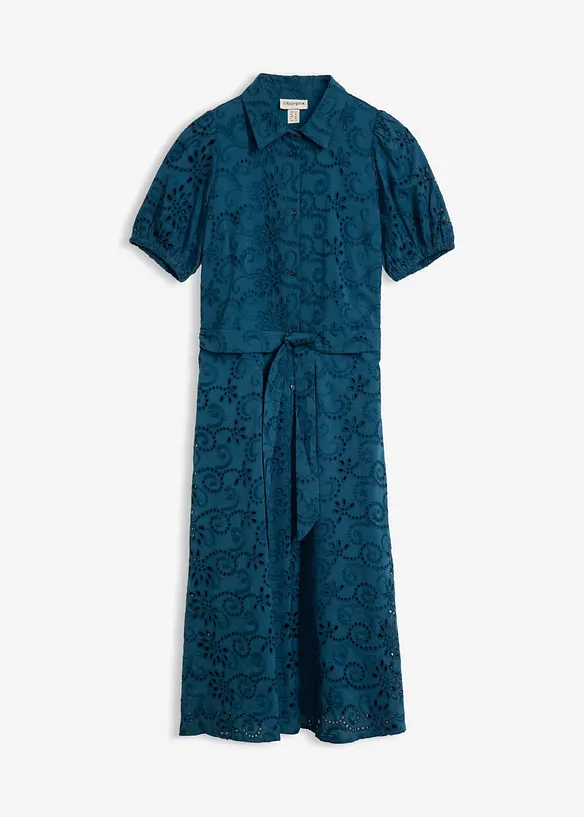 Skjortekjole i 100% bomull med hullbroderier, bonprix