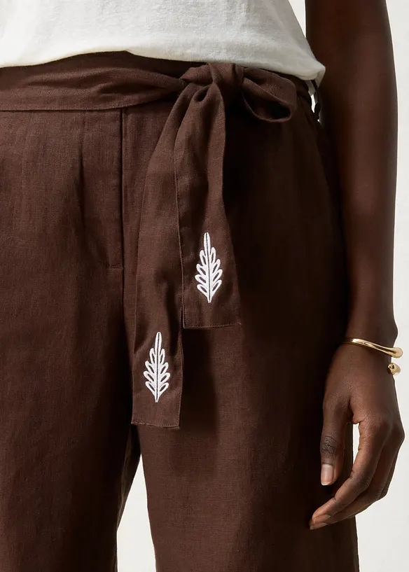 Culotte i lin med belte (2-delt sett), bonprix