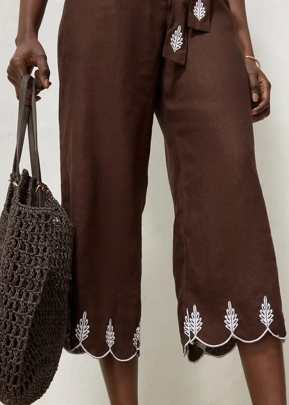 Culotte i lin med belte (2-delt sett), bonprix