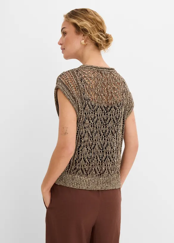 Strikket vest med viskose, hullm&oslash;nster og glittergarn, bonprix