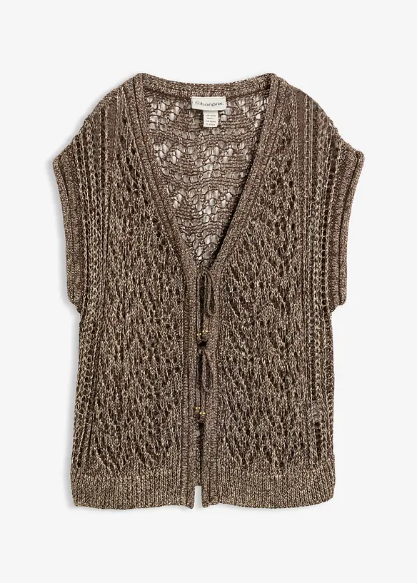 Strikket vest med viskose, hullm&oslash;nster og glittergarn, bonprix
