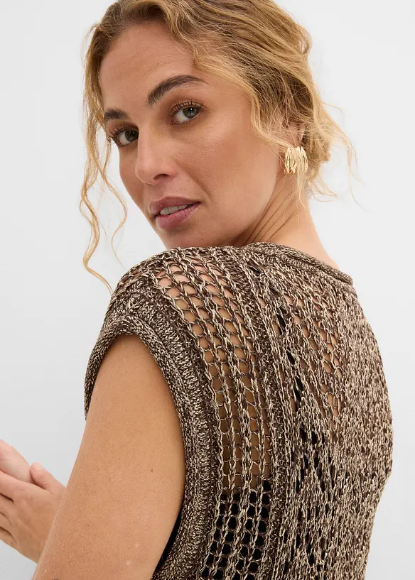 Strikket vest med viskose, hullm&oslash;nster og glittergarn, bonprix