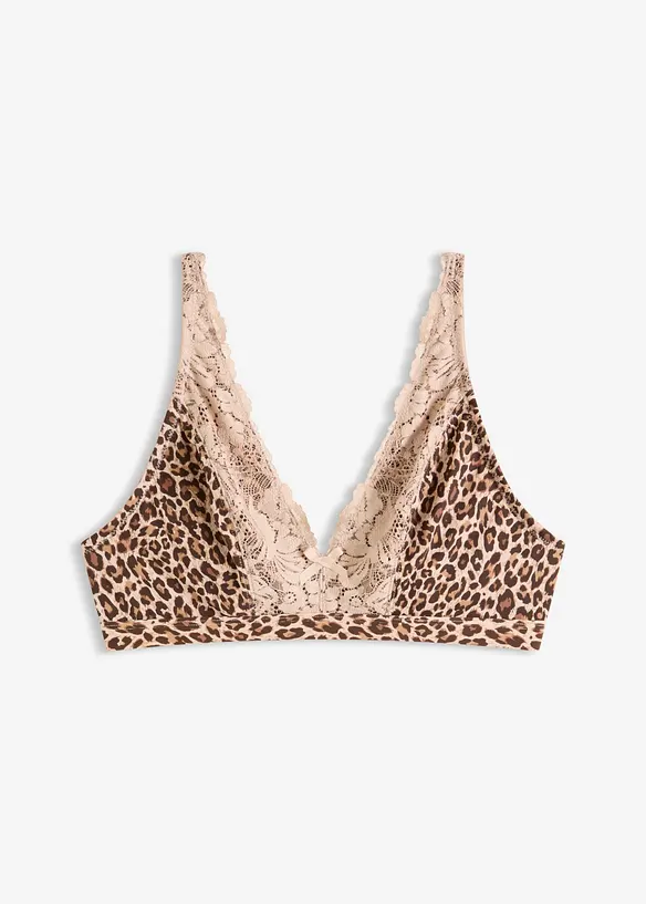 Bralette uten b&oslash;yle med mykt f&ocirc;r og leopardm&oslash;nster, bonprix
