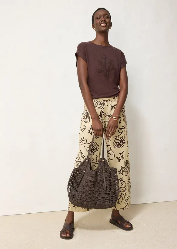 Topp i 100% lin med broderi, bonprix