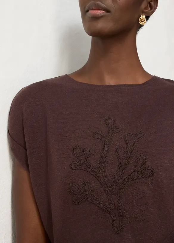 Topp i 100% lin med broderi, bonprix