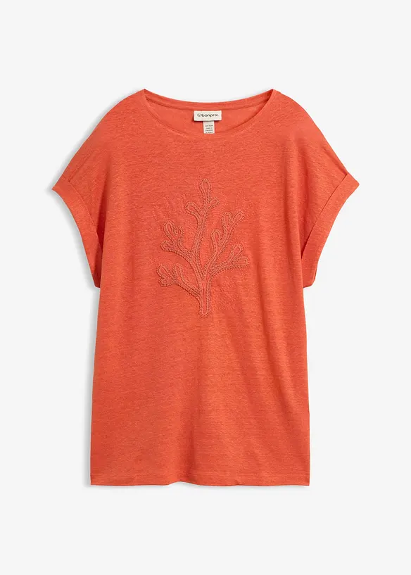 Lett T-skjorte av 100% lin med broderi, bonprix