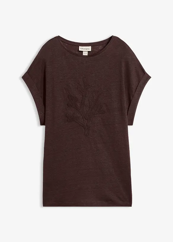 Topp i 100% lin med broderi, bonprix