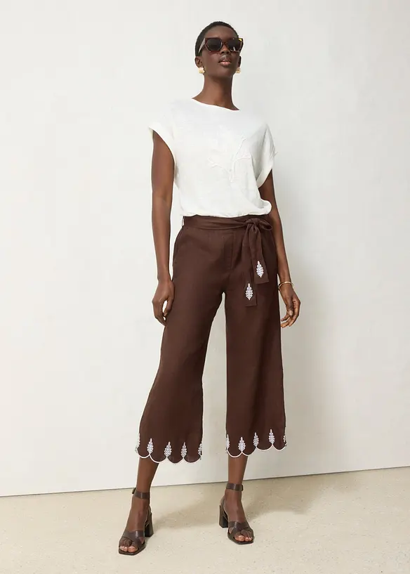Topp i 100% lin med broderi, bonprix