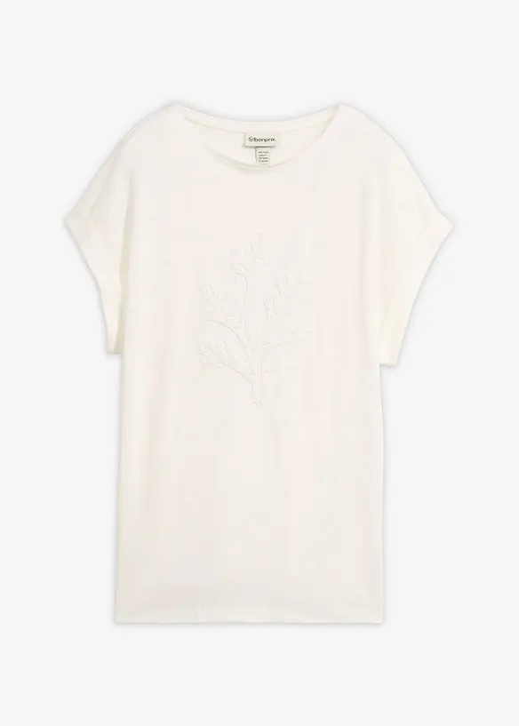 Topp i 100% lin med broderi, bonprix