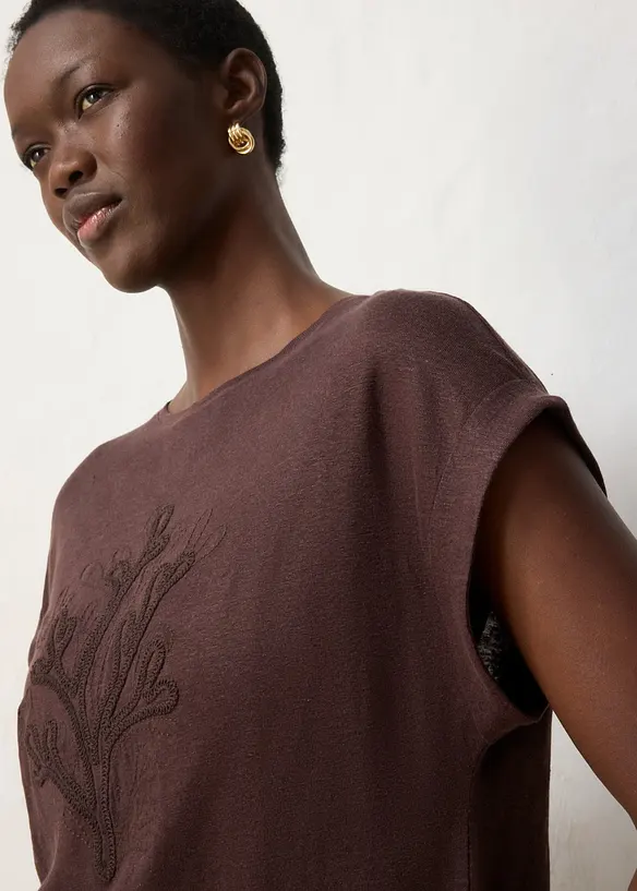Topp i 100% lin med broderi, bonprix