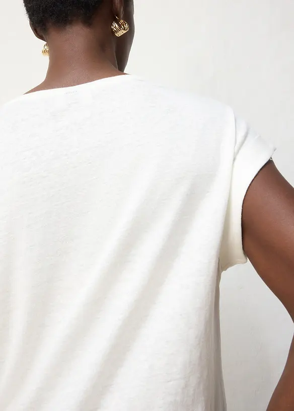 Topp i 100% lin med broderi, bonprix