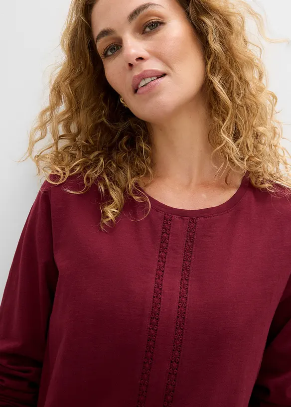 Topp i 100% bomull med blonder, bonprix