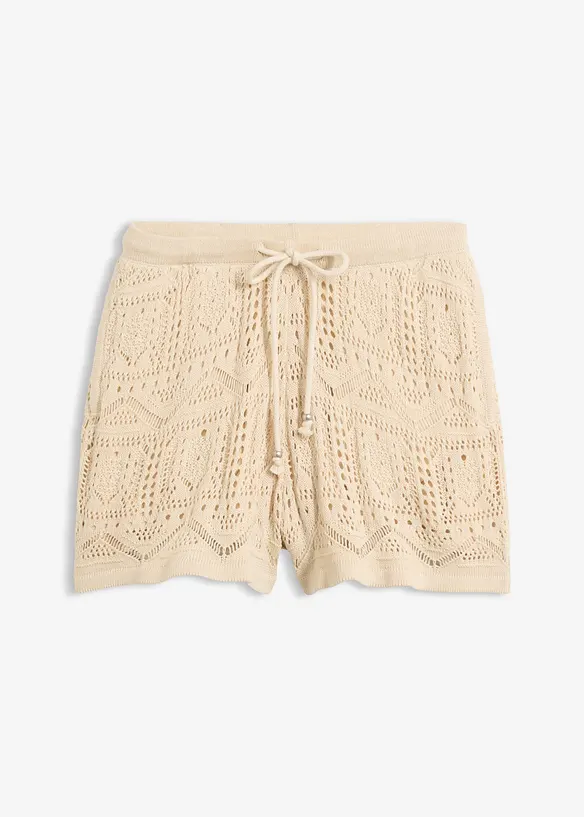Strikket shorts i bomullsmiks med hullm&oslash;nster, bonprix