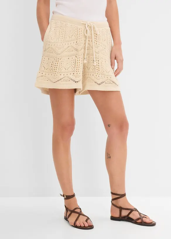Strikket shorts i bomullsmiks med hullm&oslash;nster, bonprix