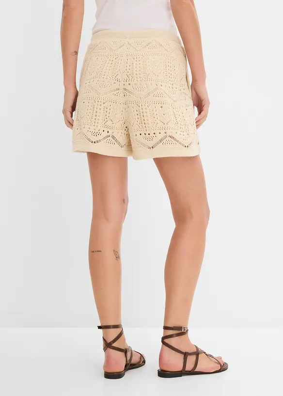 Strikket shorts i bomullsmiks med hullm&oslash;nster, bonprix